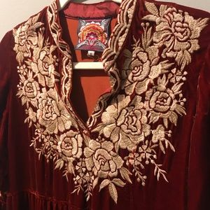 Johnny Was Velvet Floral Boho Dress